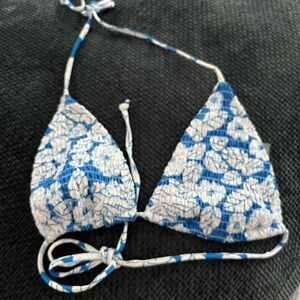 Blue and White Floral Bikini Top
